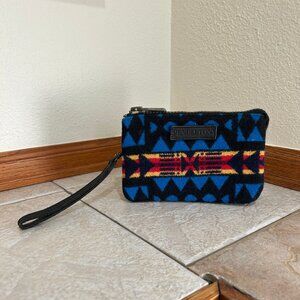 Pendleton Wristlet 3 pocket Clutch Bag - blue / multi - Native American design